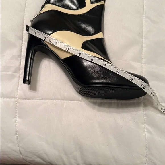 Black and Cream Faux Leather Knee High Calf Print Boots, Never Worn, sz 43
